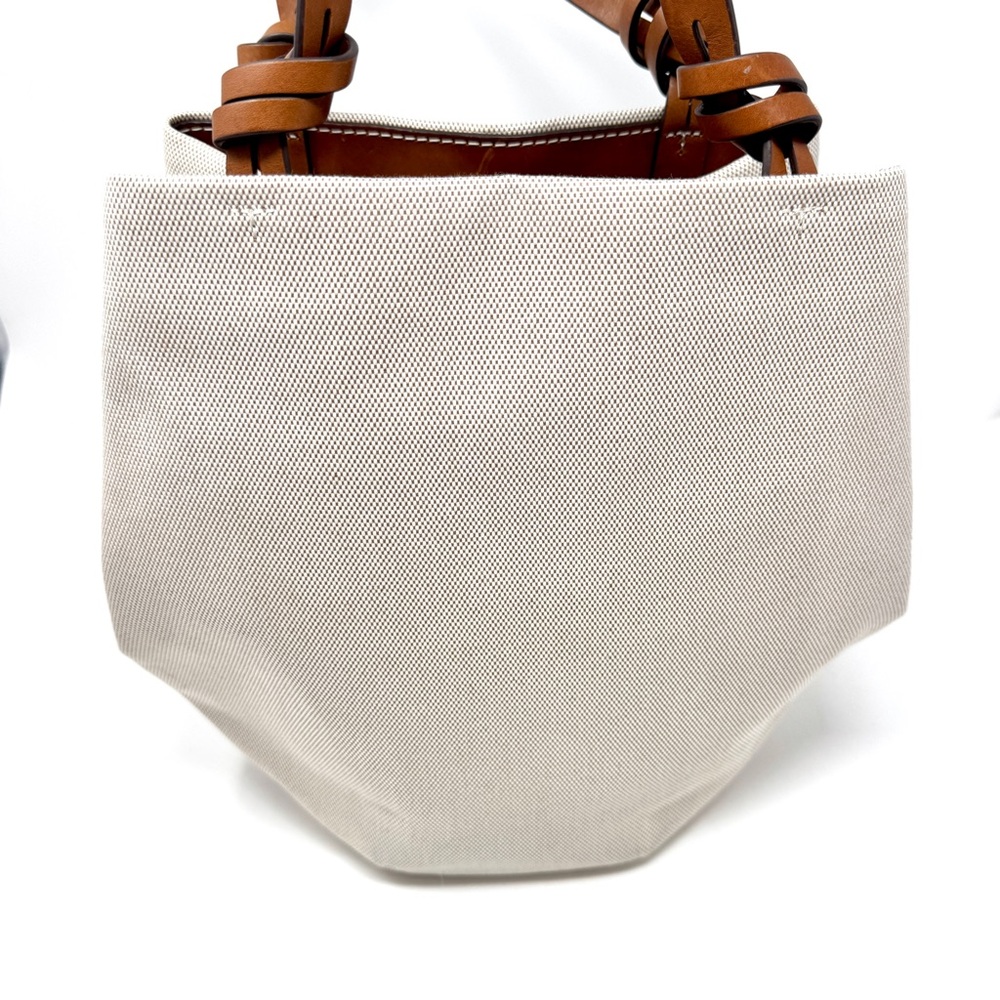 Authentic Tory Burch Small Canvas Round Tote Purse Natural / Classic - Picture 3 of 13